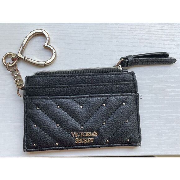 Victorias Secret Black Studded Card Case & Slim Zip Wallet Gold Silver Wristlet - Picture 13 of 13